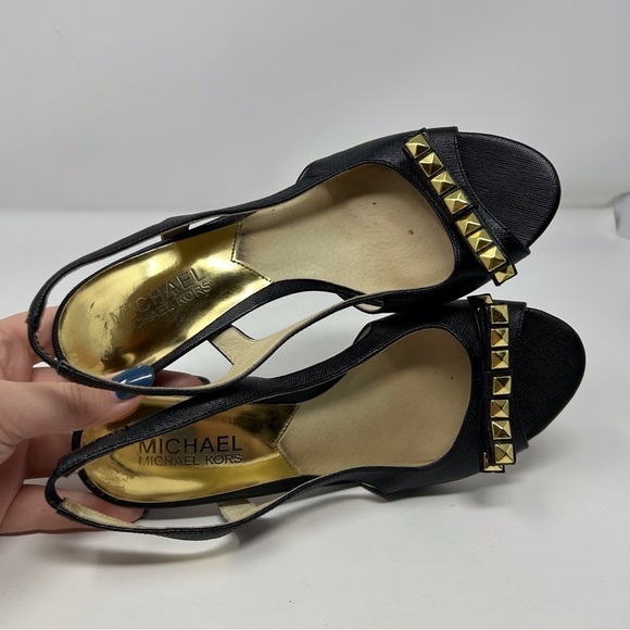 Michael Kors Livvy Black Leather Slingback Sandals Size 6.5 with Studded Bow - Picture 10 of 12